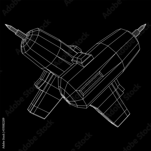 Drill electric device wireframe low poly mesh © newb1