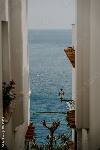 Murais de parede Positano, Amalfi Coast in Italy- the view of peaceful blue sea and luxury charte