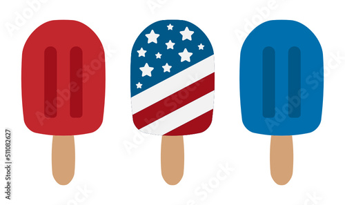 Patriotic Ice Pops Red White Blue Stars and Stripes Freeze Pop American Flag Vector