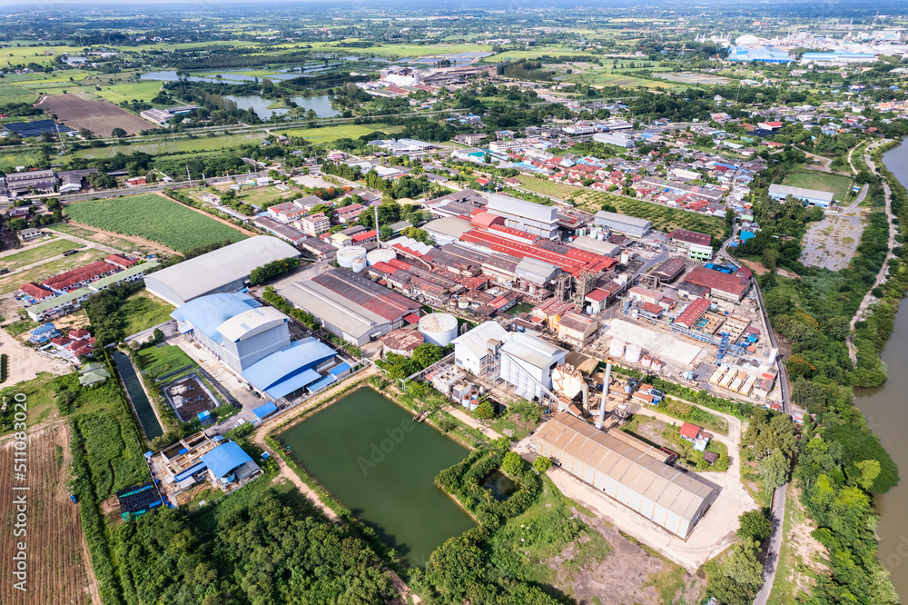 Aerial view of Large biomass fermentation processing industry