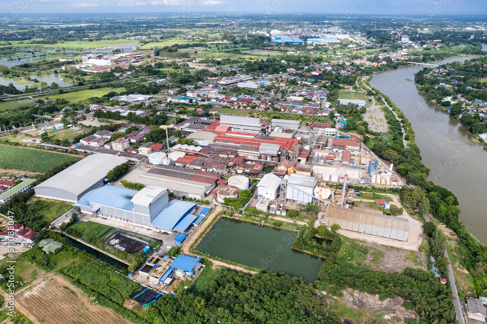 Fototapeta premium Aerial view of Large biomass fermentation processing industry