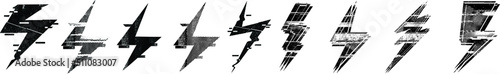 Thunder bolt lighting flash textured logo . Glitch effect .Electric power design element . Vector illustration.