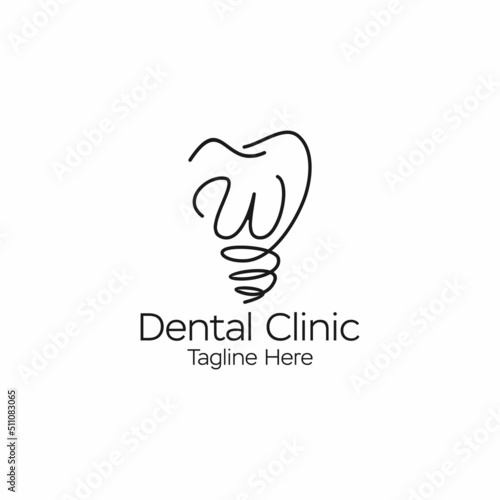 line art letter w tooth implant logo design
