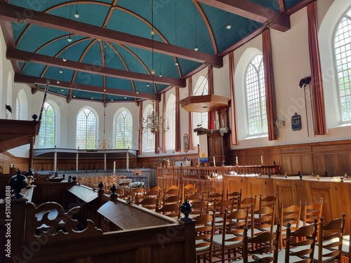 Nave of the hervormde Kerk (Reformed Church) in (Dutch) Sloten (Frisian) Sleat, Friesland, Netherlands photo