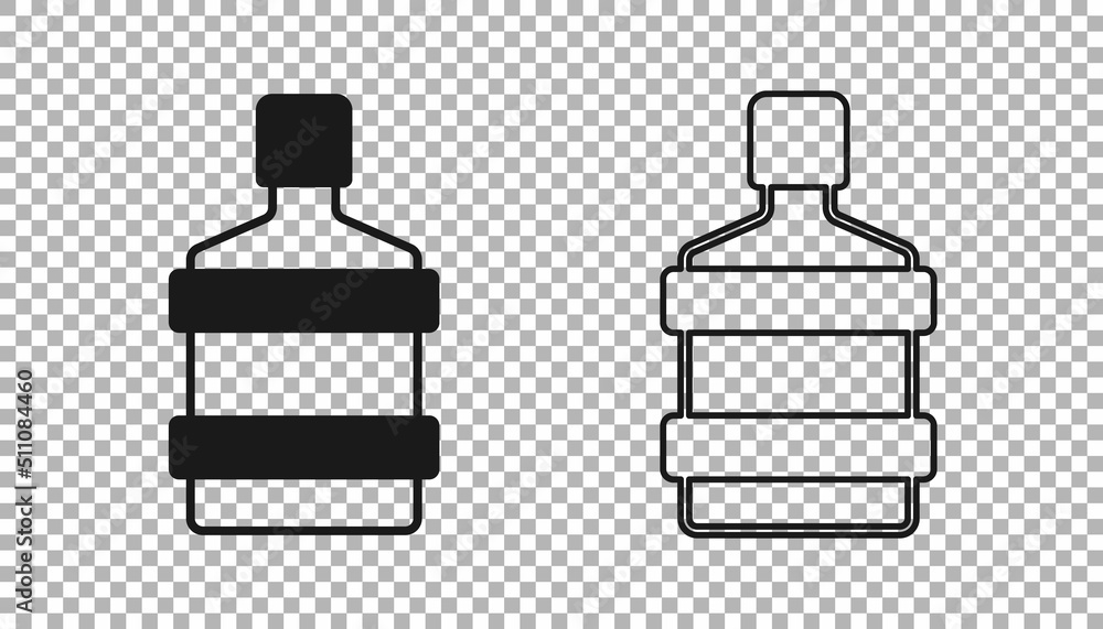 Black Big bottle with clean water icon isolated on transparent background. Plastic container for the cooler. Vector Black Big bottle with clean water icon isolated on transparent background. Plastic container for the cooler. Vector