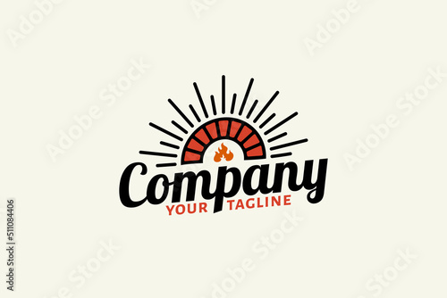 wood-fired pizza logo with a combination of an old wood-fired oven and script font.