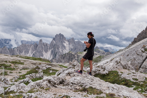 Male hiker in the Italian Dolomites Mountains