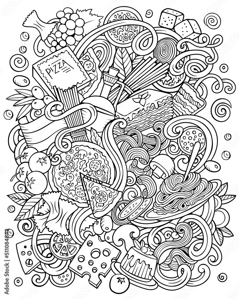 Cartoon raster sketchy doodles Italian Food illustration Cartoon raster sketchy doodles Italian Food illustration