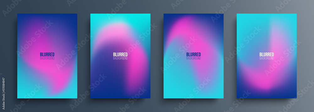 Set of blurred backgrounds with dark blue, pink and light blue soft color gradient for your creative graphic design. Vector illustration.
