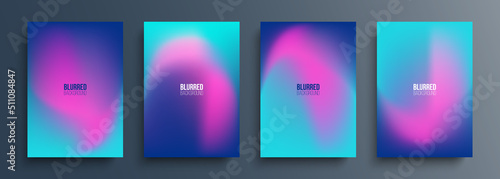 Set of blurred backgrounds with dark blue, pink and light blue soft color gradient for your creative graphic design. Vector illustration.