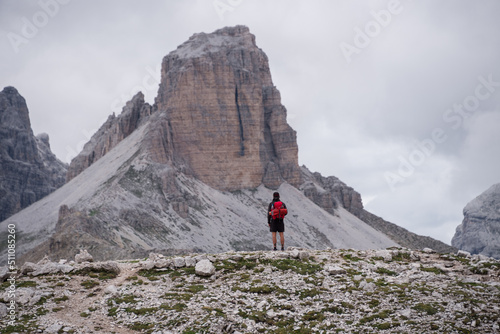 Male hiker in the Italian Dolomites Mountains