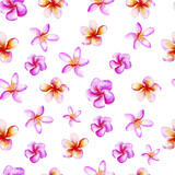 Watercolor seamless pattern with tropical flowers, summer background.
