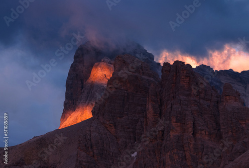 Sunset at Tre Cime di Lavaredo mountains
