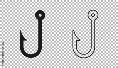 Black Fishing hook icon isolated on transparent background. Fishing tackle. Vector