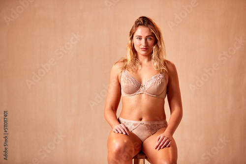 Studio Portrait Shot Of Confident Natural Woman In Underwear Promoting Body Positivity