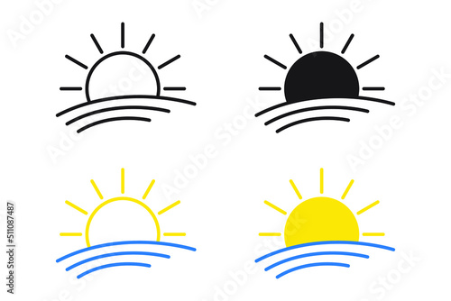 Sunset icon, sunrise icon. Sun, rise symbol. Morning icon. photo