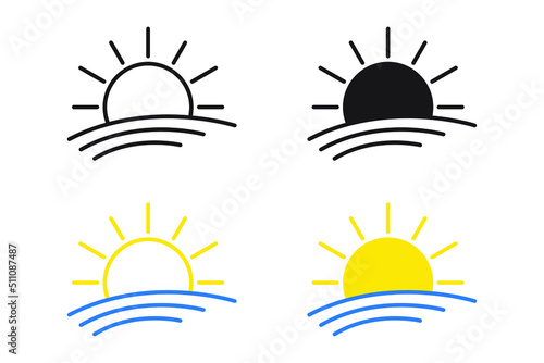 Sunset icon, sunrise icon. Sun, rise symbol. Morning icon.