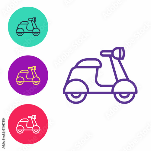 Set line Scooter icon isolated on white background. Set icons colorful. Vector