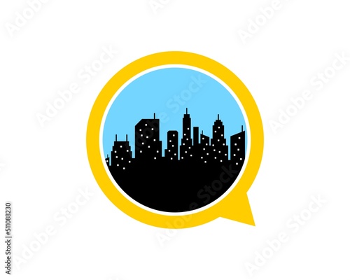 Bubble chat with city silhouette inside