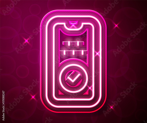 Glowing neon line Taxi mobile app icon isolated on red background. Mobile application taxi. Vector