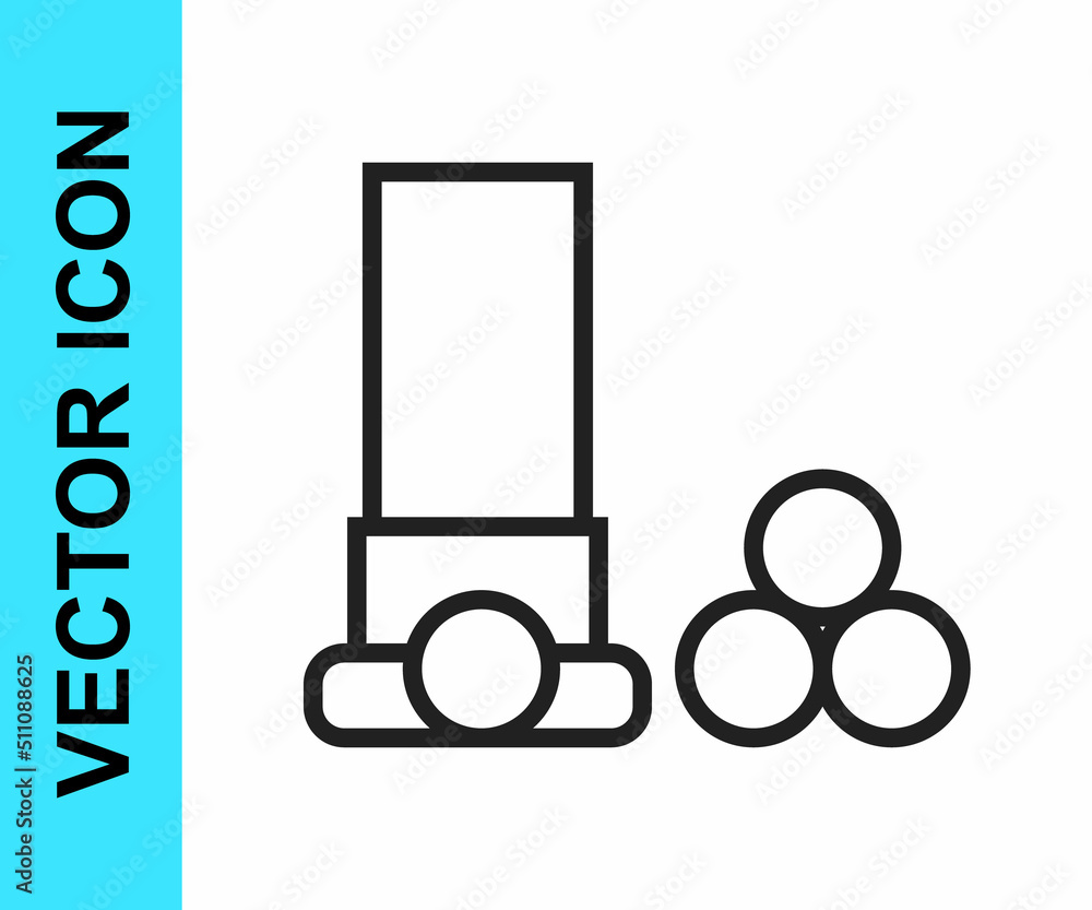 Black line Cartridges icon isolated on white background. Shotgun hunting firearms cartridge. Hunt rifle bullet icon. Vector Black line Cartridges icon isolated on white background. Shotgun hunting firearms cartridge. Hunt rifle bullet icon. Vector
