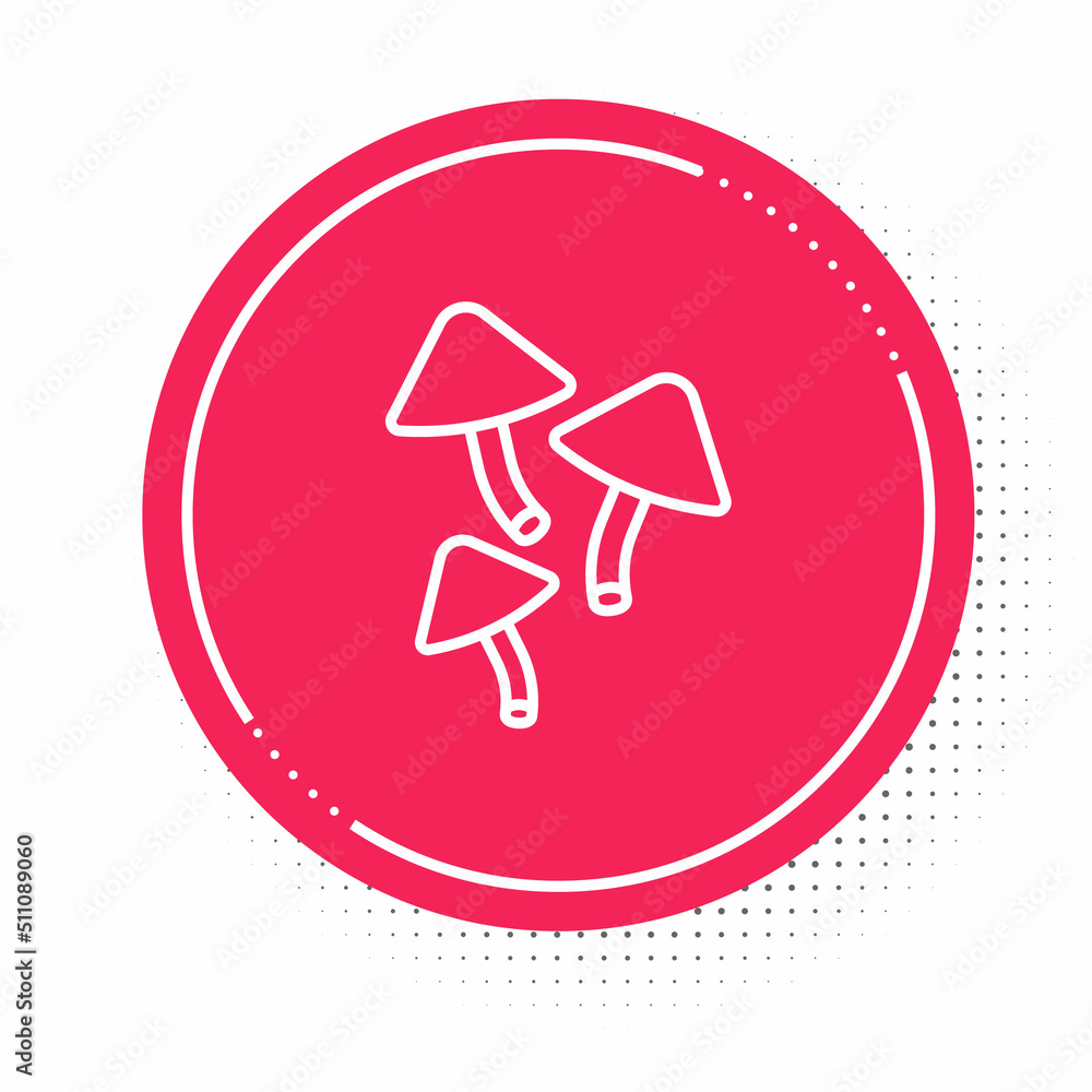 White line Mushroom icon isolated on white background. Red circle button. Vector White line Mushroom icon isolated on white background. Red circle button. Vector