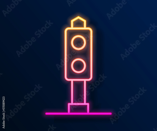 Glowing neon line Train traffic light icon isolated on black background. Traffic lights for the railway to regulate the movement of trains. Vector
