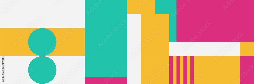 Fototapeta premium Vector pattern with simple abstract elements, lines, circles, squares