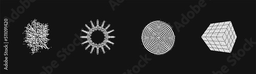 Universal Trendy Geometric Shapes Set With Vector Bitmap Dithering Texture.