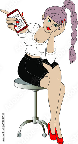 A lovely secretary is talking on the phone.