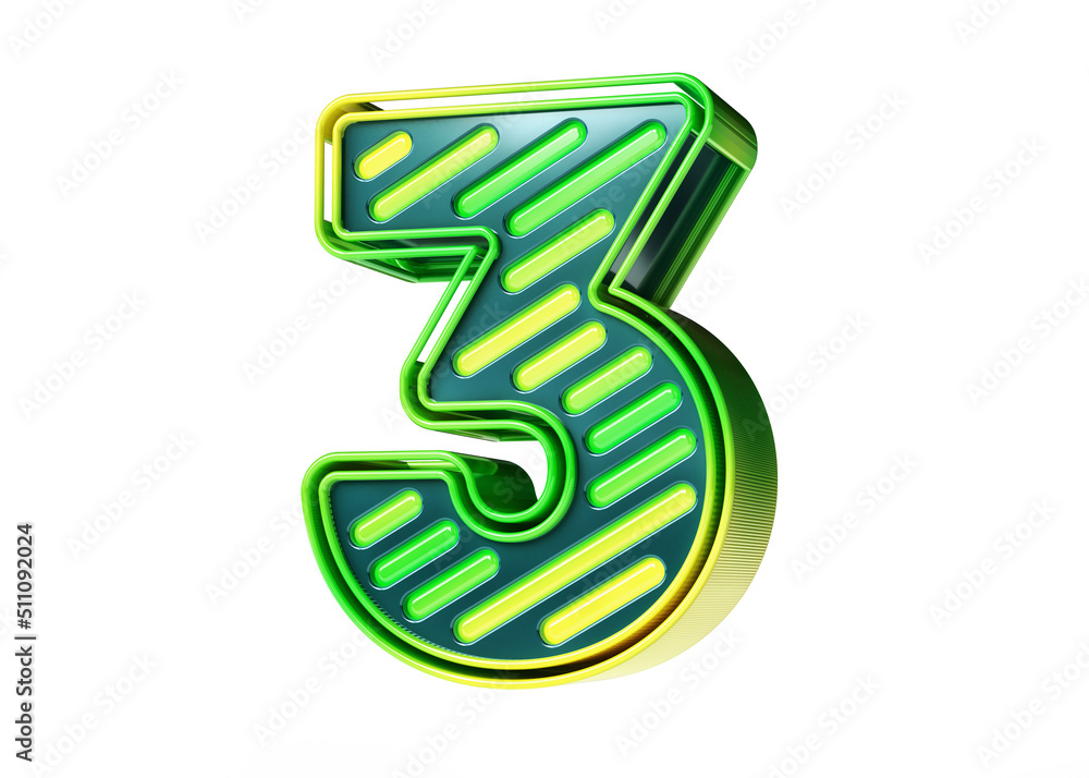 Lime color scheme font 3D. Flashy number 3 in yellow to green gradient isolated on white background. High quality 3D rendering. Lime color scheme font 3D. Flashy number 3 in yellow to green gradient isolated on white background. High quality 3D rendering.