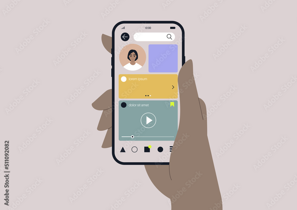 A social media network app interface, a young female Caucasian user digital profile A social media network app interface, a young female Caucasian user digital profile