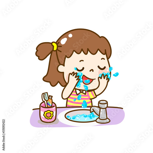 Cartoon kids brush your face.