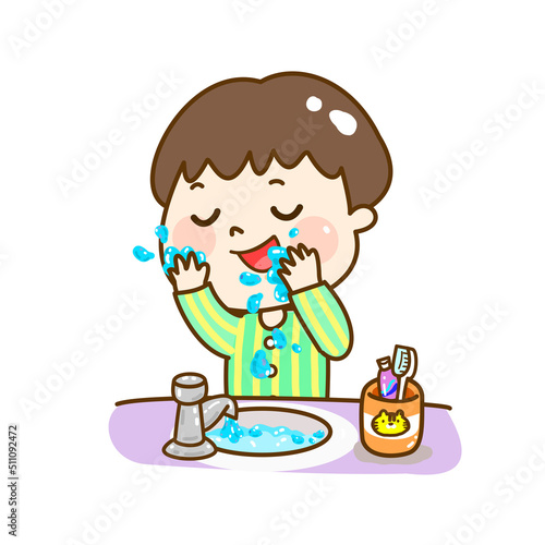 Cartoon kids brush your face.