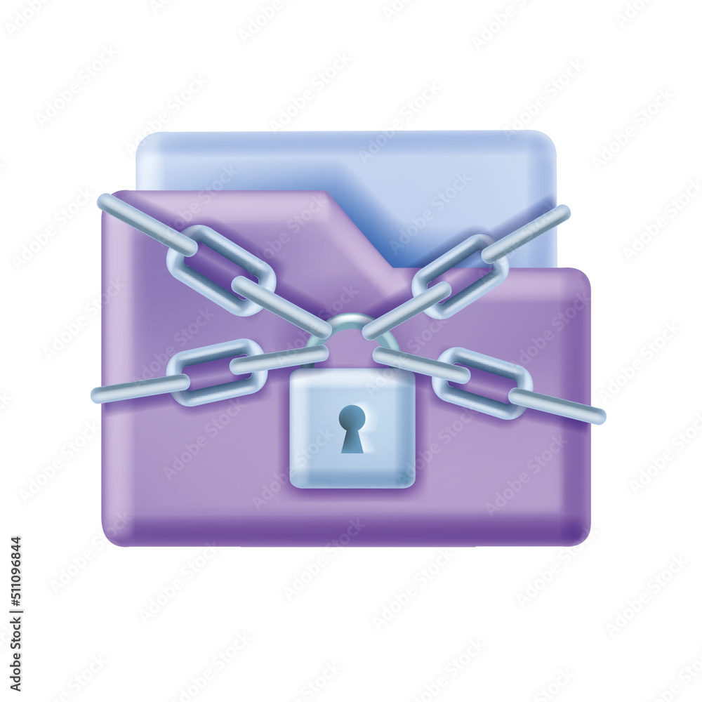 3D secure data storage vector icon, metal chain, lock, digital file folder, web cloud server concept. Safe information sharing service, business network protection, online document. Secure storage 3D secure data storage vector icon, metal chain, lock, digital file folder, web cloud server concept. Safe information sharing service, business network protection, online document. Secure storage