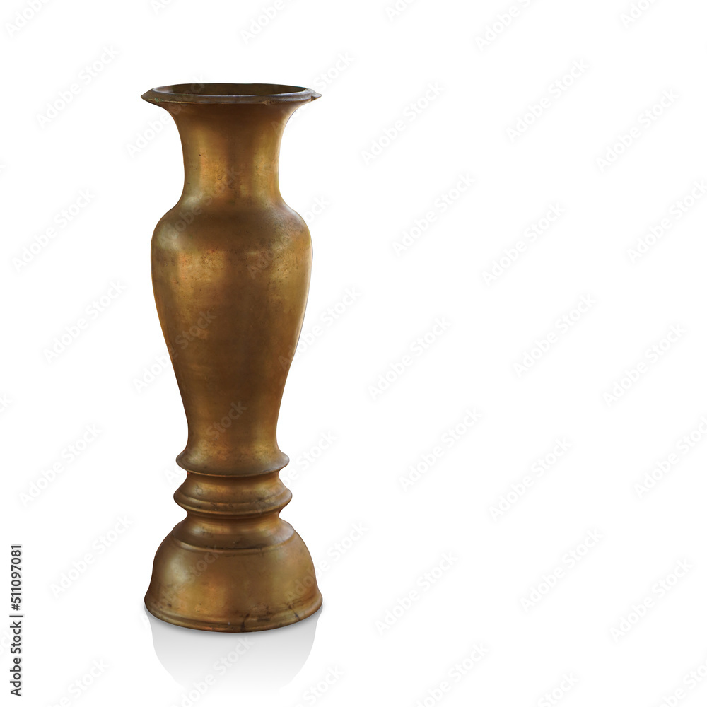 old brass vase on white background, object, decor, keep, water, decoration, copy space