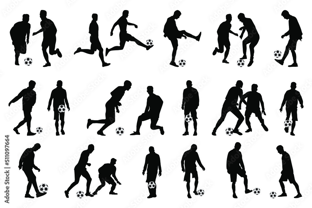 Set of football, soccer players, Football, soccer, players silhouette