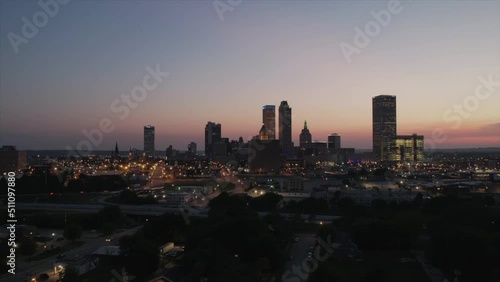 Tulsa Oklahoma Downtown Aerial View Sunset Hyperlapse photo
