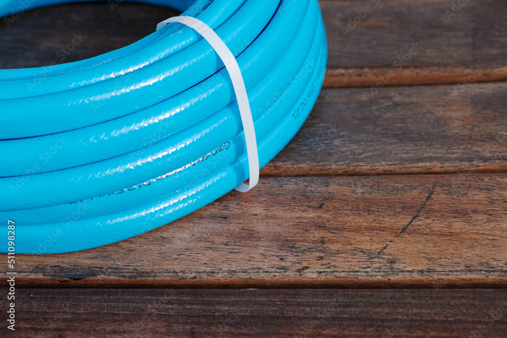 Valencia, spain June 10, 2022 A new plastic irrigation hose for