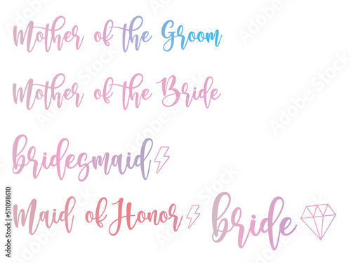 Bridal Words Pack Colorful with White Outline
