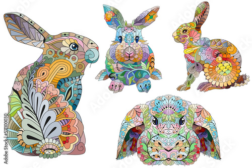 Set of images of rabbits for decoration