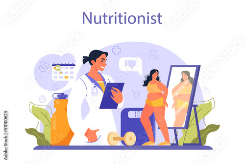 Nutritionist concept. Nutrition therapy with healthy food and physical