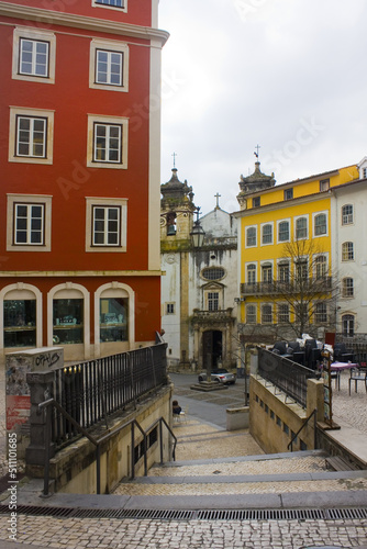 Picturesque street with ancient houses in Old Bottom Town of Coimbra, Portugal	
