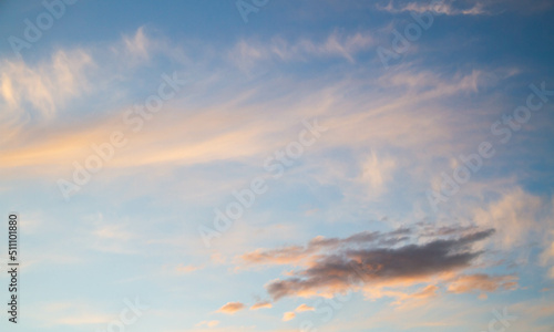 Summer sky. Cumulus clouds on a blue background. Partly cloudy. © Verrone