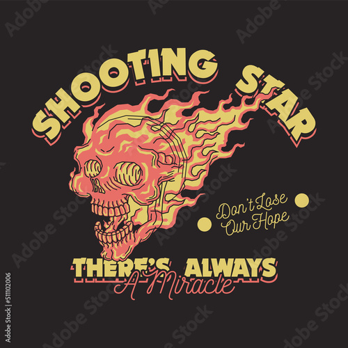 Retro illustration of fire skull head meteor