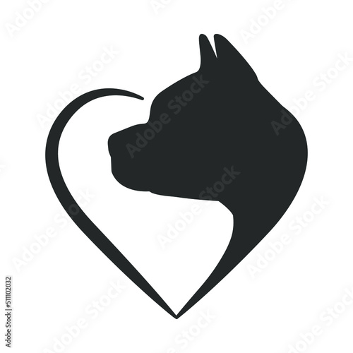 Pitbull Illustration Clip Art Design Shape. Love Dog Silhouette Icon Vector.