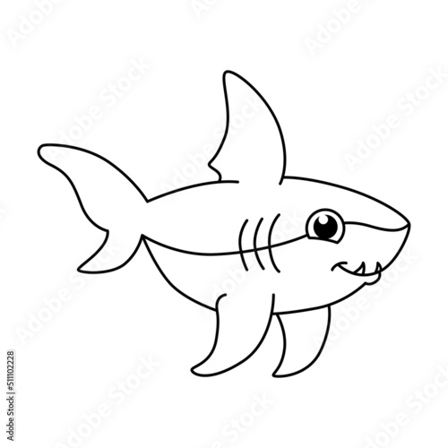 Cute shark cartoon coloring page illustration vector. For kids coloring book.