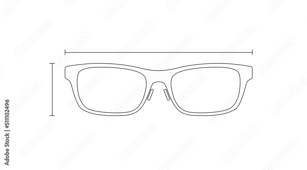 Fototapeta premium Vector Isolated Illustration of a black Glasses frame with measures on a white background