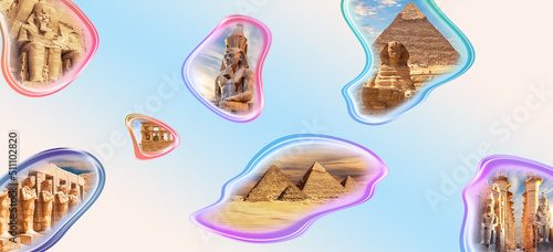 Obraz na płótnie Famous places of visit of Egypt, creative collage, Luxor, Aswan, Giza w salonie