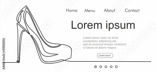 Continuous line drawing of women's high heel shoes. Can used for logo, emblem, slide show and banner. Illustration with quote template. 